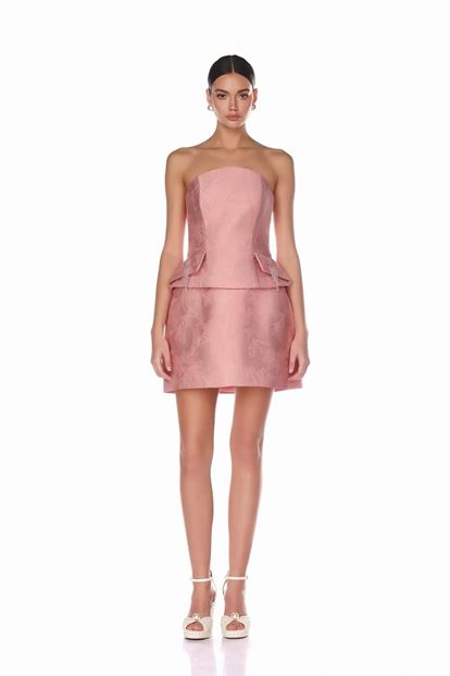Robe de soirée mini rose poudré avec pompons en cristal